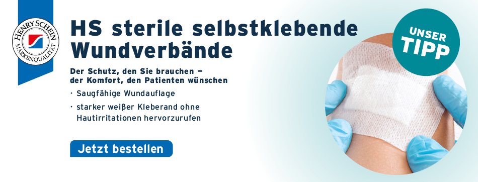 Der Schutz den Sie brauchen - der Komfort, den Patienten wuenschen; Saugfaehige Wundauflage, starker, weißer Kleberand ohne Hautirritationen hervorzurufen, Henry Schein, steriler selbstklebender Wundverband